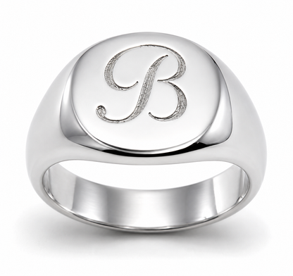 Genuine Solid Sterling Silver 925 Oval Signet Ring - Engraved with one initial
