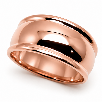 Genuine 9ct 9k 375 Yellow, Rose or White Gold Ridged Dome Ring 10mm - Choose your ring size H to P