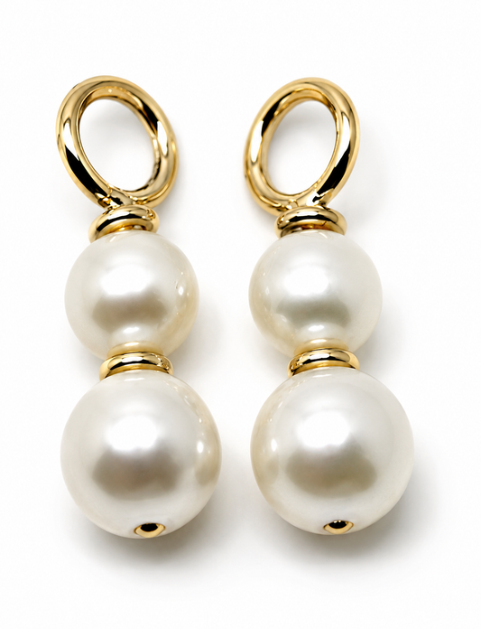 Genuine 9ct 9k 375 Yellow Gold 6mm & 8mm White Pearl Loop Earrings
