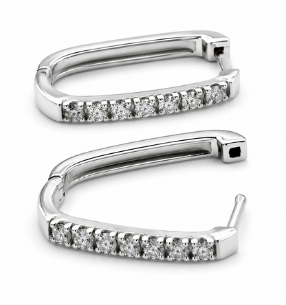 Genuine 9ct 9k Yellow, Rose or White White Gold Natural Mined Diamond Rectangular Hoop Earrings