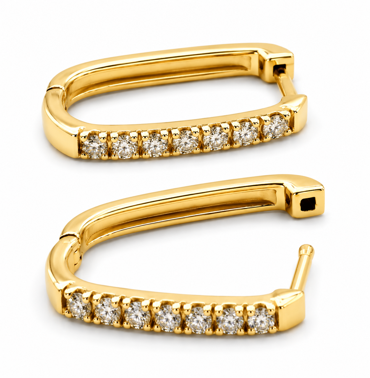 Genuine 9ct 9k Yellow, Rose or White White Gold Natural Mined Diamond Rectangular Hoop Earrings