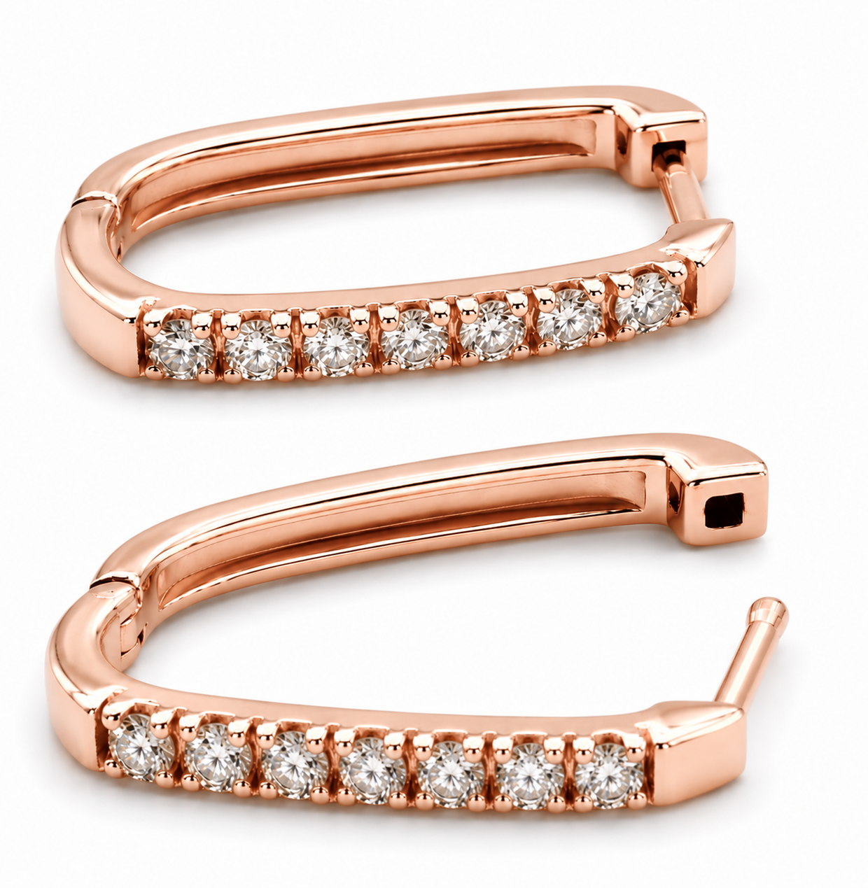 Genuine 9ct 9k Yellow, Rose or White White Gold Natural Mined Diamond Rectangular Hoop Earrings