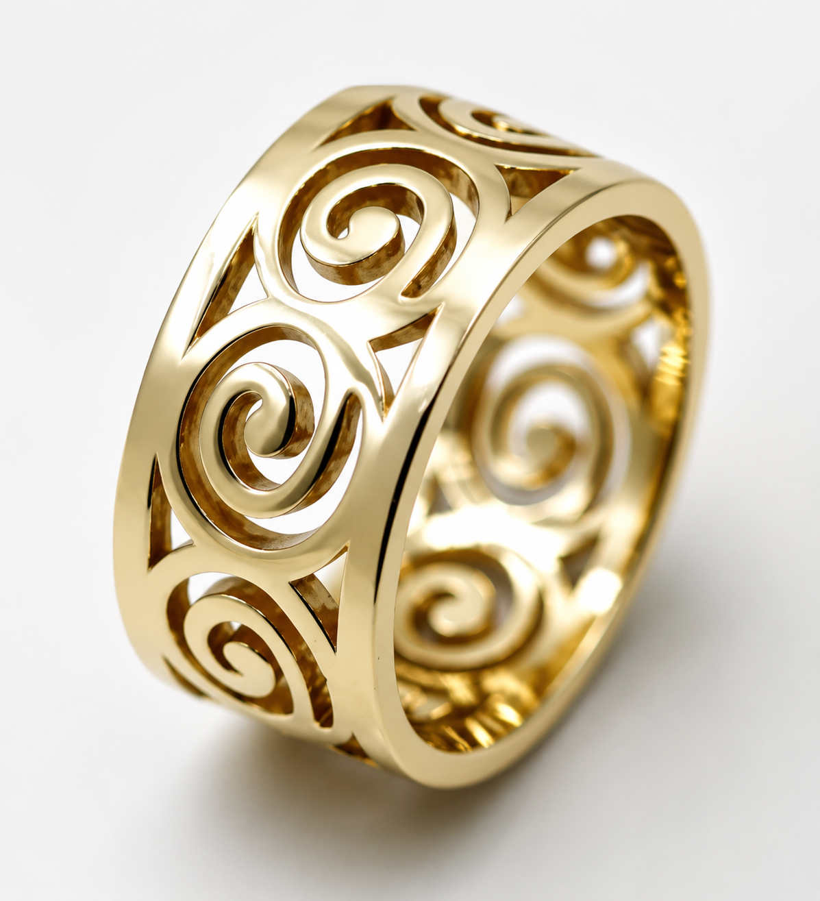 Size O 1/2 or 7.25 - 10mm Wide Solid Genuine 9ct 9k Yellow, Rose or White Gold Swirl Surf Wave Ring