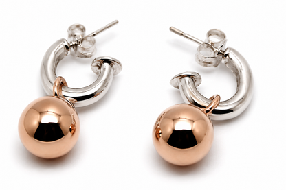 Kaedesigns 9ct 9k 375 Rose Gold & Sterling Silver 10mm Ball Stud Earrings