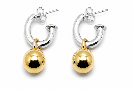 Genuine 9ct 9kt Yellow Gold & Sterling Silver Ball Stud Earrings