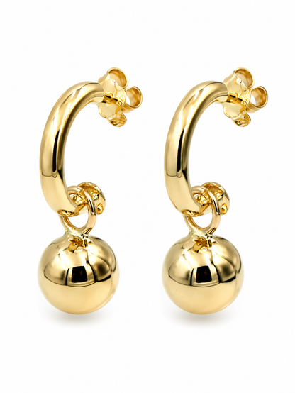 Genuine 9ct 9k 375 Yellow, Rose or White Gold 10mm Ball Euro Ball Hook Stud Earrings