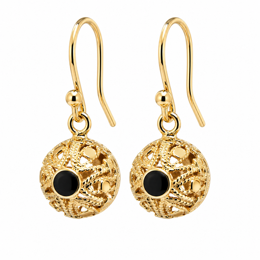 Kaedesigns 9ct 9k 375 Yellow, Rose or White Gold 10mm Half Ball Hook Filigree Earrings