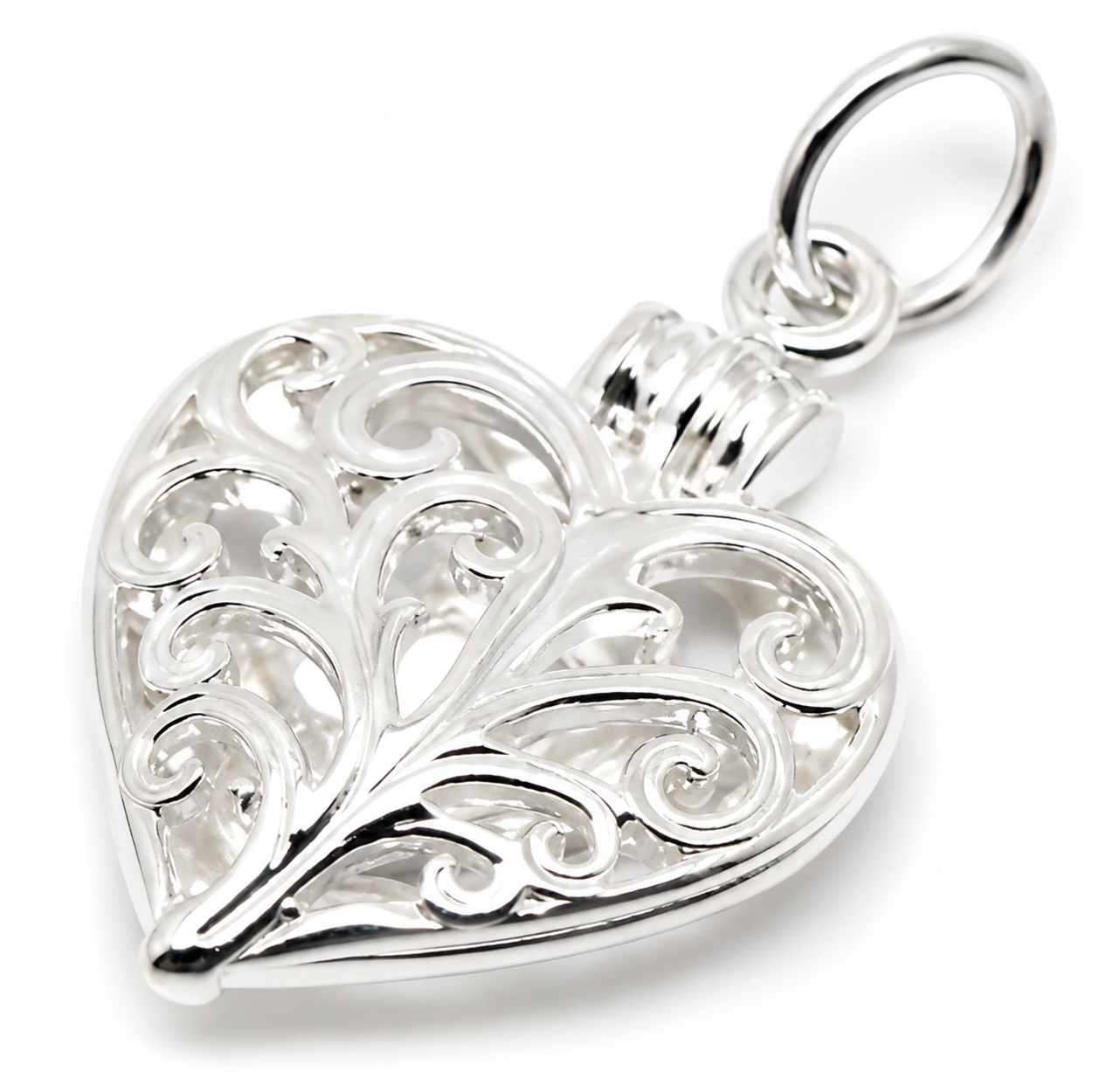 Genuine Sterling Silver 925 Filigree Heart Locket Pendant