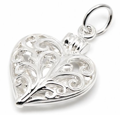 Genuine Sterling Silver 925 Filigree Heart Locket Pendant