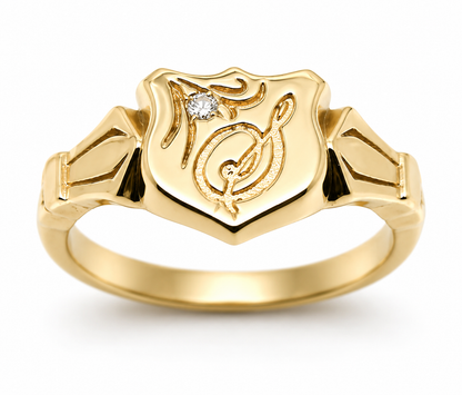 Genuine Solid 9ct 9kt 375 Yellow, Rose or White Gold Shield Signet Ring  + Engraving + Diamond