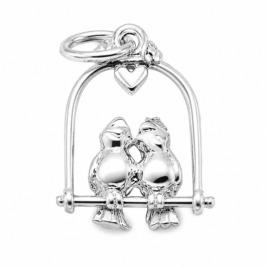 Genuine Sterling Silver 925 Lovebirds Love Birds Pendant