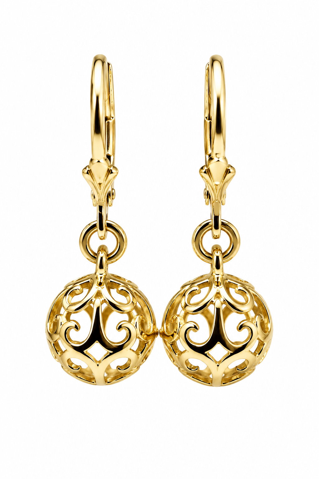 Genuine 9ct 9k 375 Yellow, Rose or White Gold 10mm Filigree Ball Hook Continental Earrings