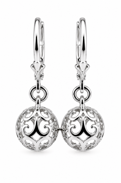 Genuine 9ct 9k 375 Yellow, Rose or White Gold 10mm Filigree Ball Hook Continental Earrings