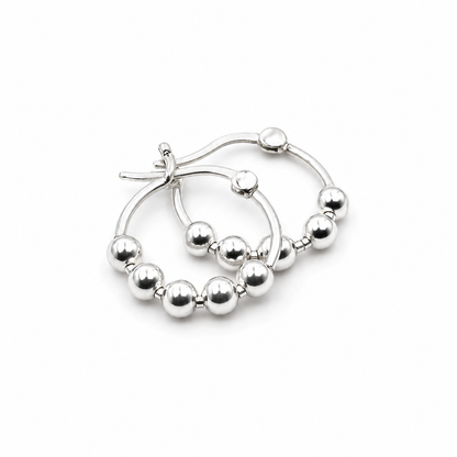 Genuine Sterling Silver 925 Small 17mm Hoop 5 Balls Hoop Earrings