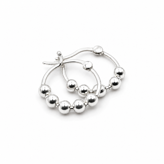 Genuine Sterling Silver 925 Small 17mm Hoop 5 Balls Hoop Earrings