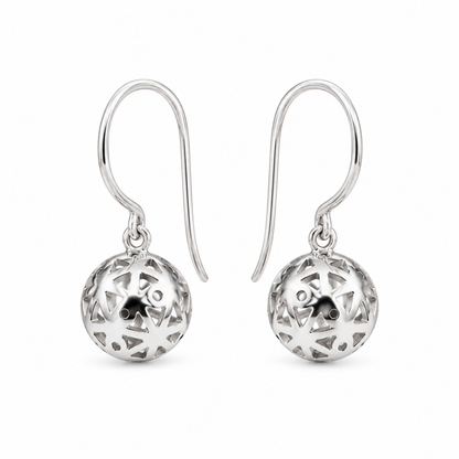 Genuine Sterling Silver 925 9.5mm Filigree Hook Euro Ball Earrings
