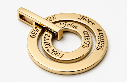Solid 9ct 9k 375 Yellow, Rose or White Gold Personalized & Engraveable 2 Circles Pendant