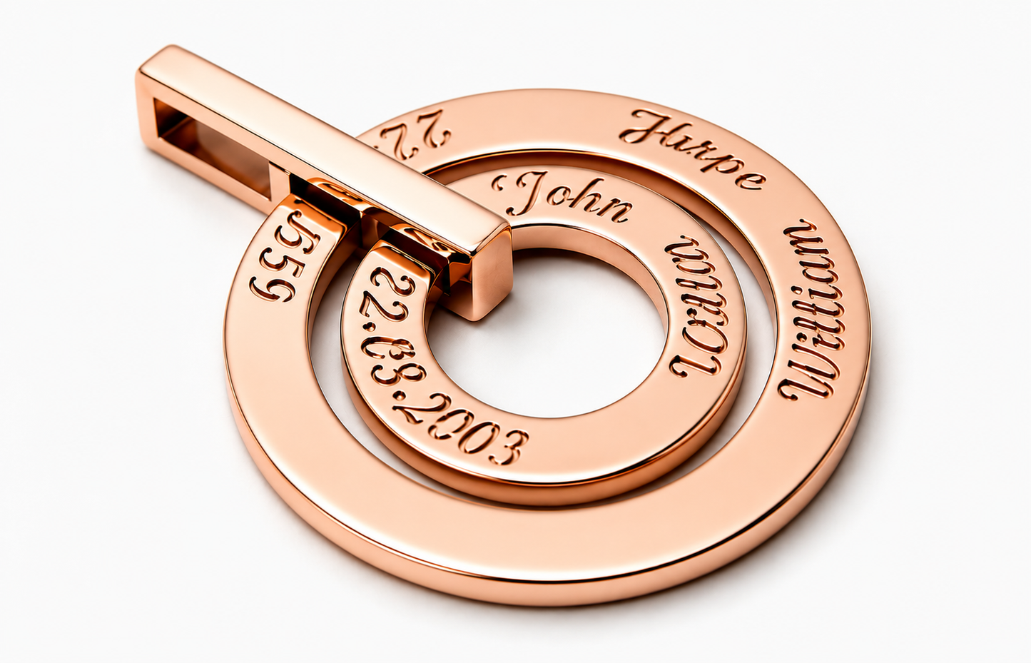 Solid 9ct 9k 375 Yellow, Rose or White Gold Personalized & Engraveable 2 Circles Pendant