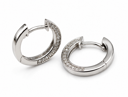 Sterling Silver Huggies White CZ on Outside Opposing Edge Earrings