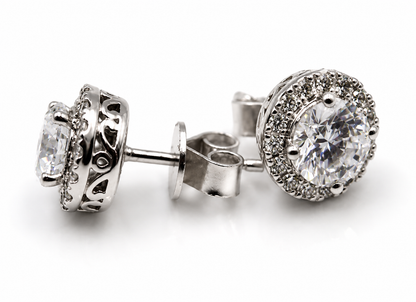 Genuine 9ct 9k White Gold G/S1 2ct Lab Grown Diamond Studs Earrings