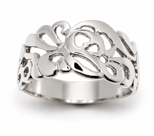 Kaedesigns Solid Sterling Silver 925 Wide Flower Filigree Ring 278