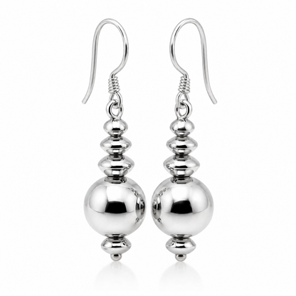 Sterling Silver 925 Fancy Ball 12mm Ball Hook Earrings