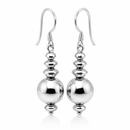 Sterling Silver 925 Fancy Ball 12mm Ball Hook Earrings