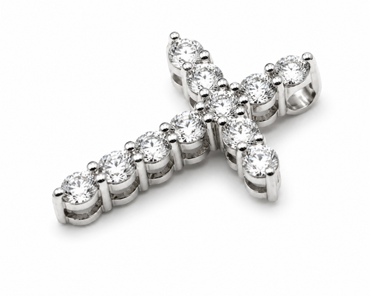Genuine 9ct 9k 375 White Gold Round Lab Grown Diamond Cross Pendant
