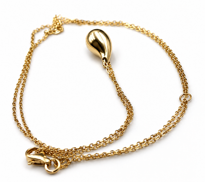 Genuine 9k 9ct Yellow or White Gold Teardrop Pendant with Diamond Cut Cable Chain 50cm