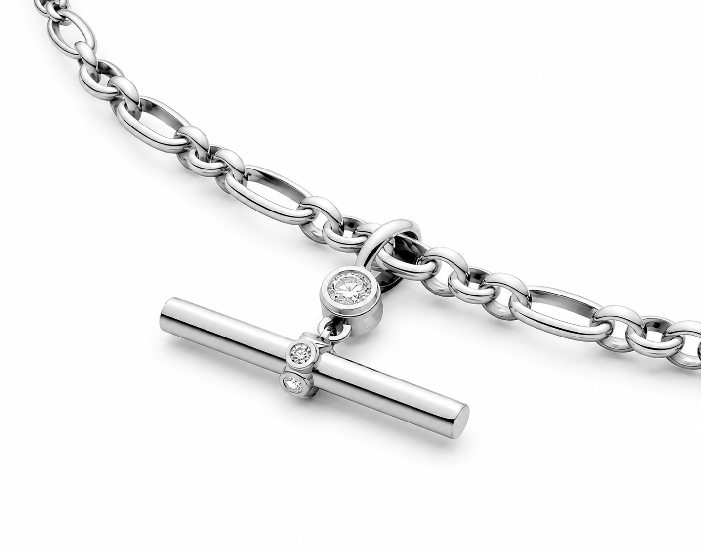 Genuine 9ct 9k 375 White Gold Belcher Chain Necklace plus Lab Grown Diamond T-Bar
