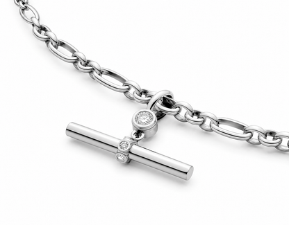 Genuine 9ct 9k 375 White Gold Belcher Chain Necklace plus Lab Grown Diamond T-Bar