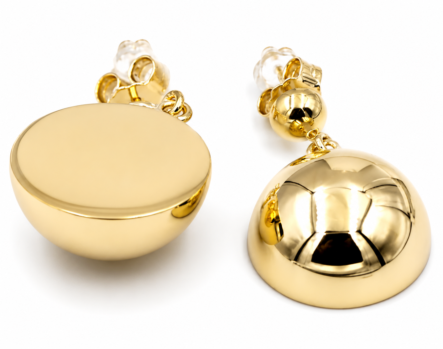 Genuine New 9ct Yellow, Rose or White Gold 18mm Half Ball Stud Ball Earrings