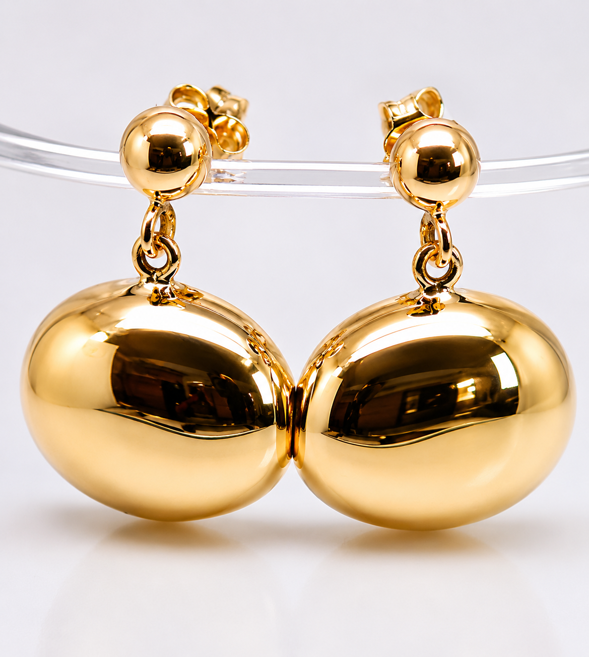 Genuine Very Large Size 9ct 9K Solid Yellow, Rose or White Gold Stud Half Oval Bubble Earrings