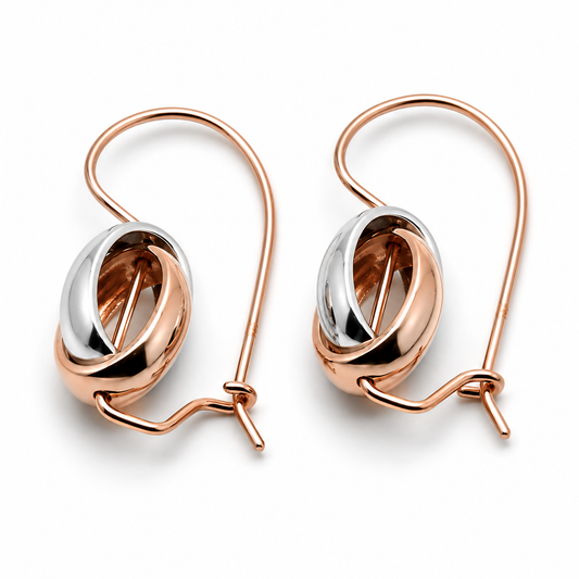 Genuine 9ct 9kt 375 Rose and White Gold Spinning Oval Belcher Earrings