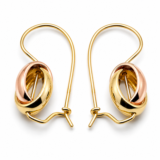 Genuine 9ct 9k 375 Yellow & Rose Gold Spinning Oval Belcher Earrings