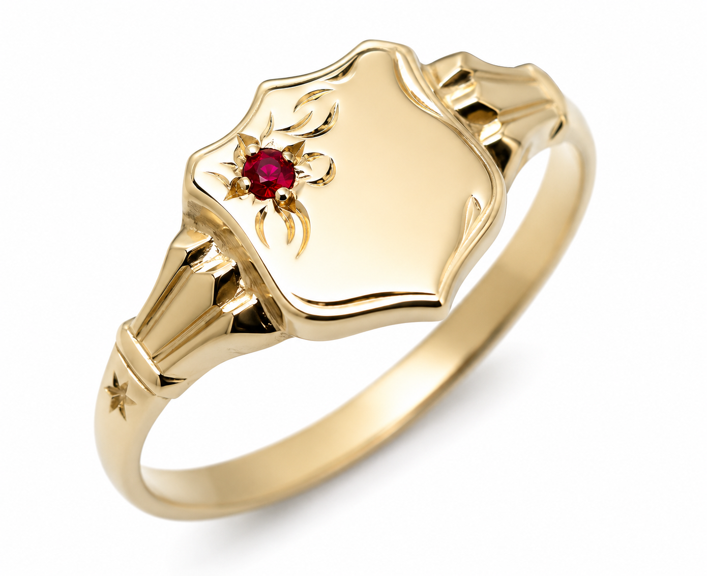 Size K Genuine 9ct Small Yellow, Rose or White Gold Childs Ruby Shield Signet Ring