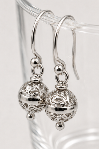 Genuine Heavy 9ct 9k 375 Yellow, Rose Or White Gold 8mm Euro Ball Drop Filigree Earrings