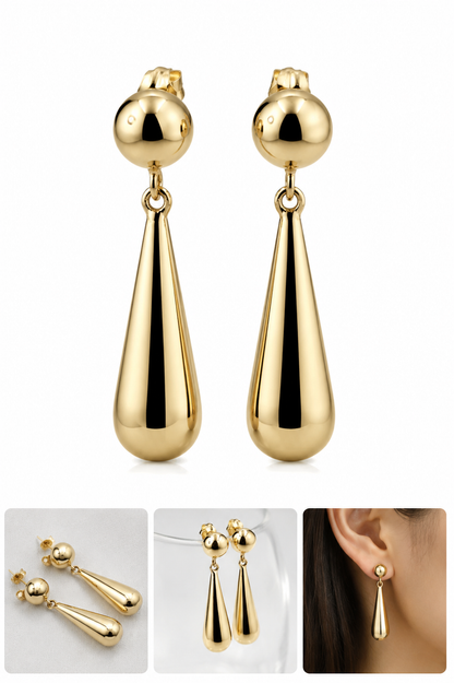 Genuine 9ct Yellow, Rose or White Gold Large Teardrop Tear Drop 10mm Half Ball Stud Earrings