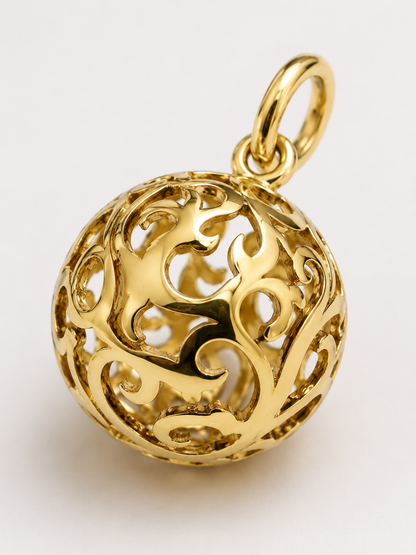 Kaedesigns Heavy 9ct Rose, Yellow Or White Gold 18mm Filigree Ball Pendant