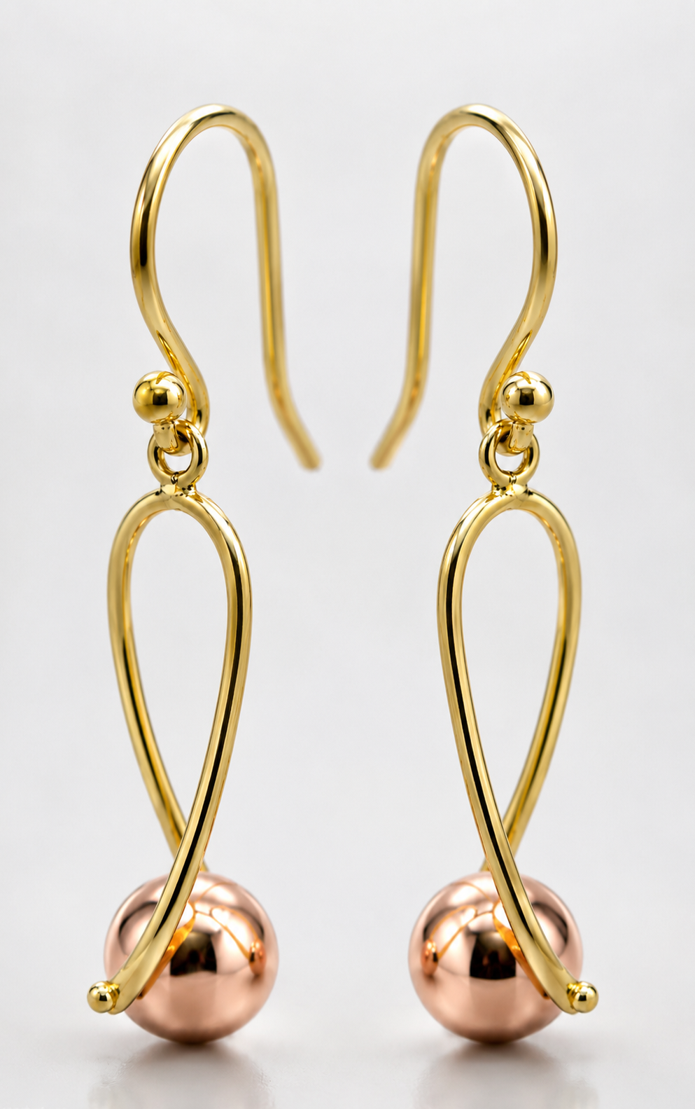 Kaedesigns 9ct 9kt 375 Yellow & Rose Gold 8mm Ball Drop Earrings