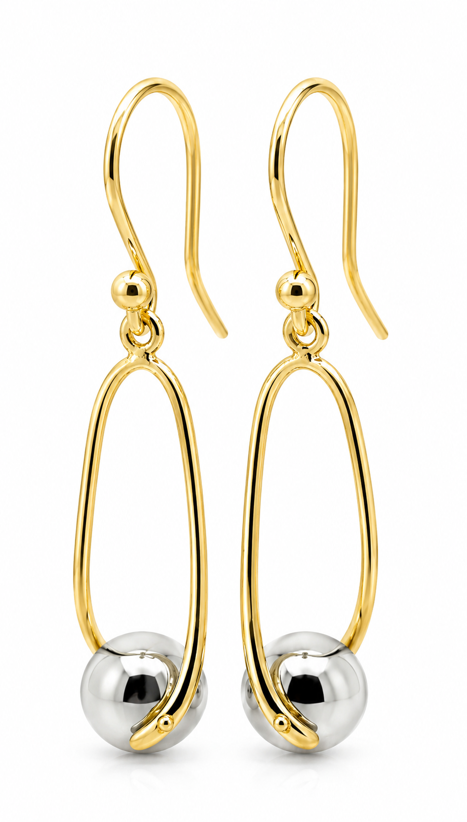 Kaedesigns Genuine 9ct 9kt 375 Yellow & White Gold 8mm Ball Drop Earrings