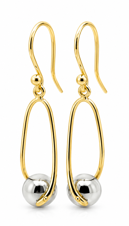 Kaedesigns Genuine 9ct 9kt 375 Yellow & White Gold 8mm Ball Drop Earrings