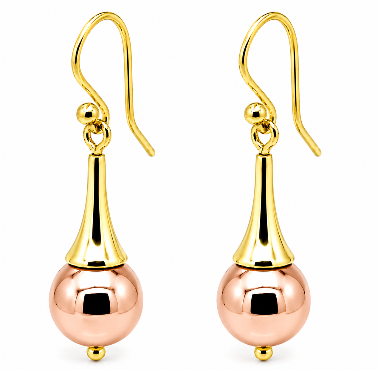 Genuine 9ct 9k 375 Yellow & Rose Gold 12mm Ball Earrings