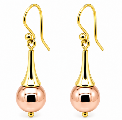 Genuine 9ct 9k 375 Yellow & Rose Gold 12mm Ball Earrings