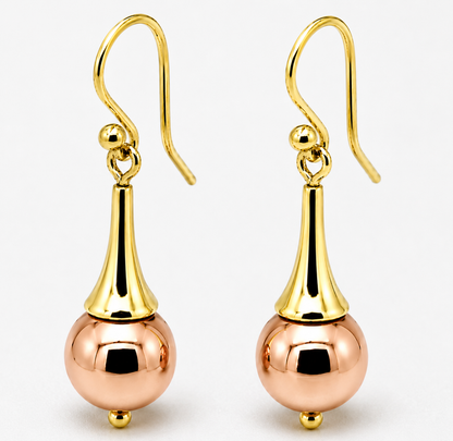 Genuine 9ct 9k 375 Yellow & Rose Gold 12mm Ball Earrings
