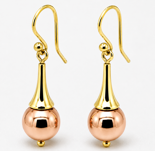 Genuine 9ct 9k 375 Yellow & Rose Gold 12mm Ball Earrings