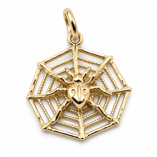 Genuine Solid 9ct 9k 375 Yellow, Rose or White Gold Spider Web Pendant Charm