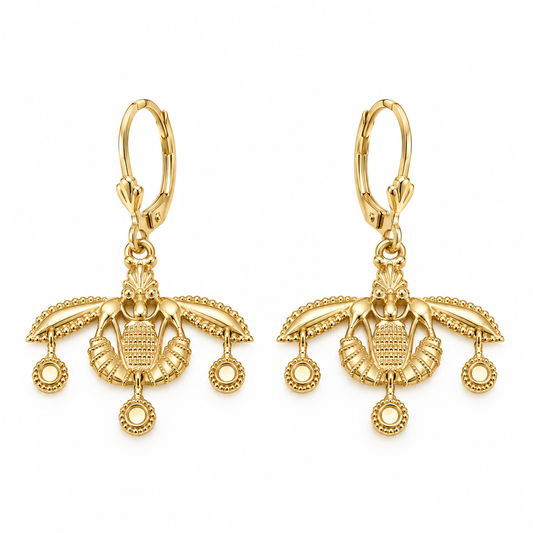 Genuine 9ct 9k 375 Yellow, Rose or White Gold Ancient Minoan Greek Crete Malia Bees Earrings with Hooks
