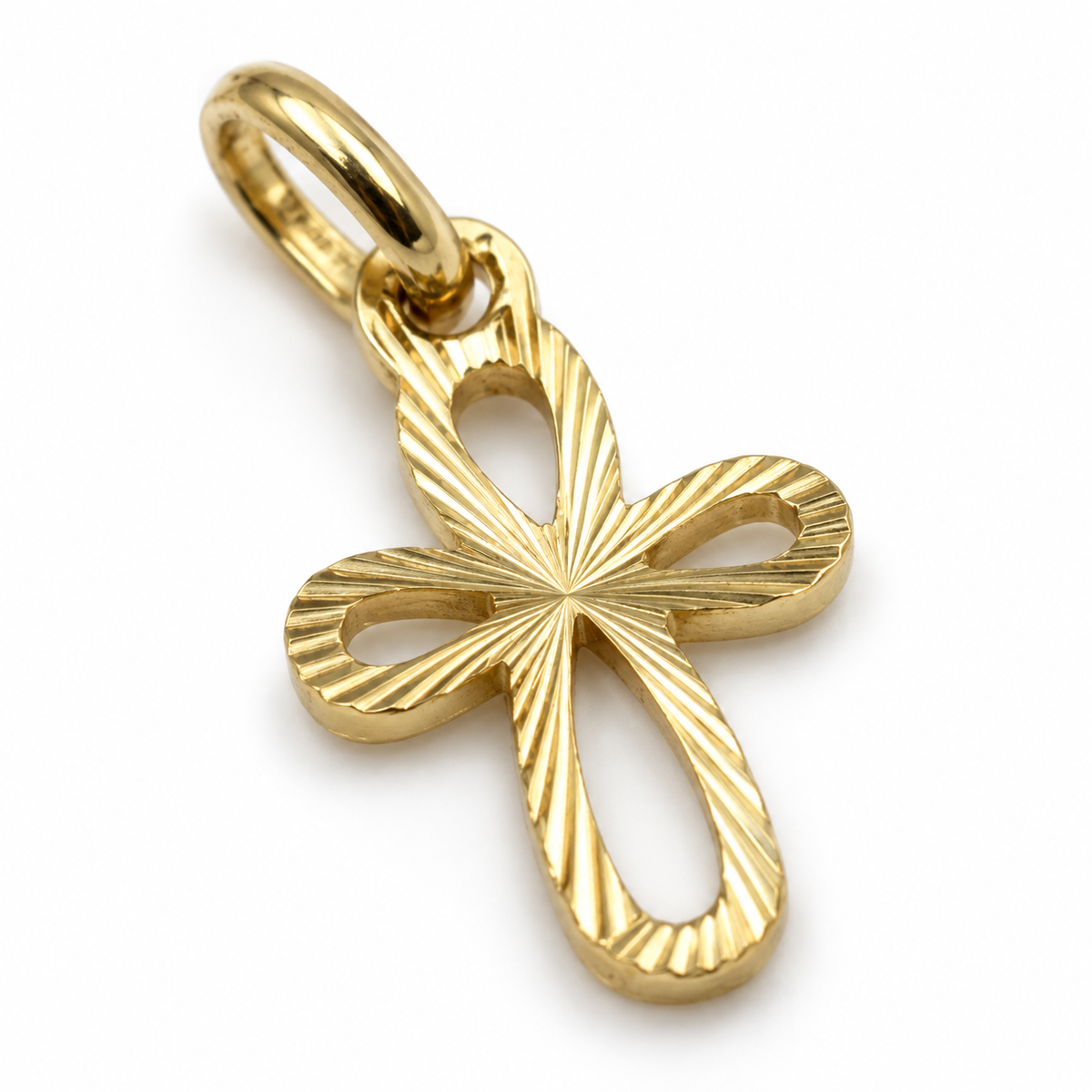 Genuine 9ct 9k 375 Small Yellow Gold Diamond-Cut Open Cross Pendant Charm