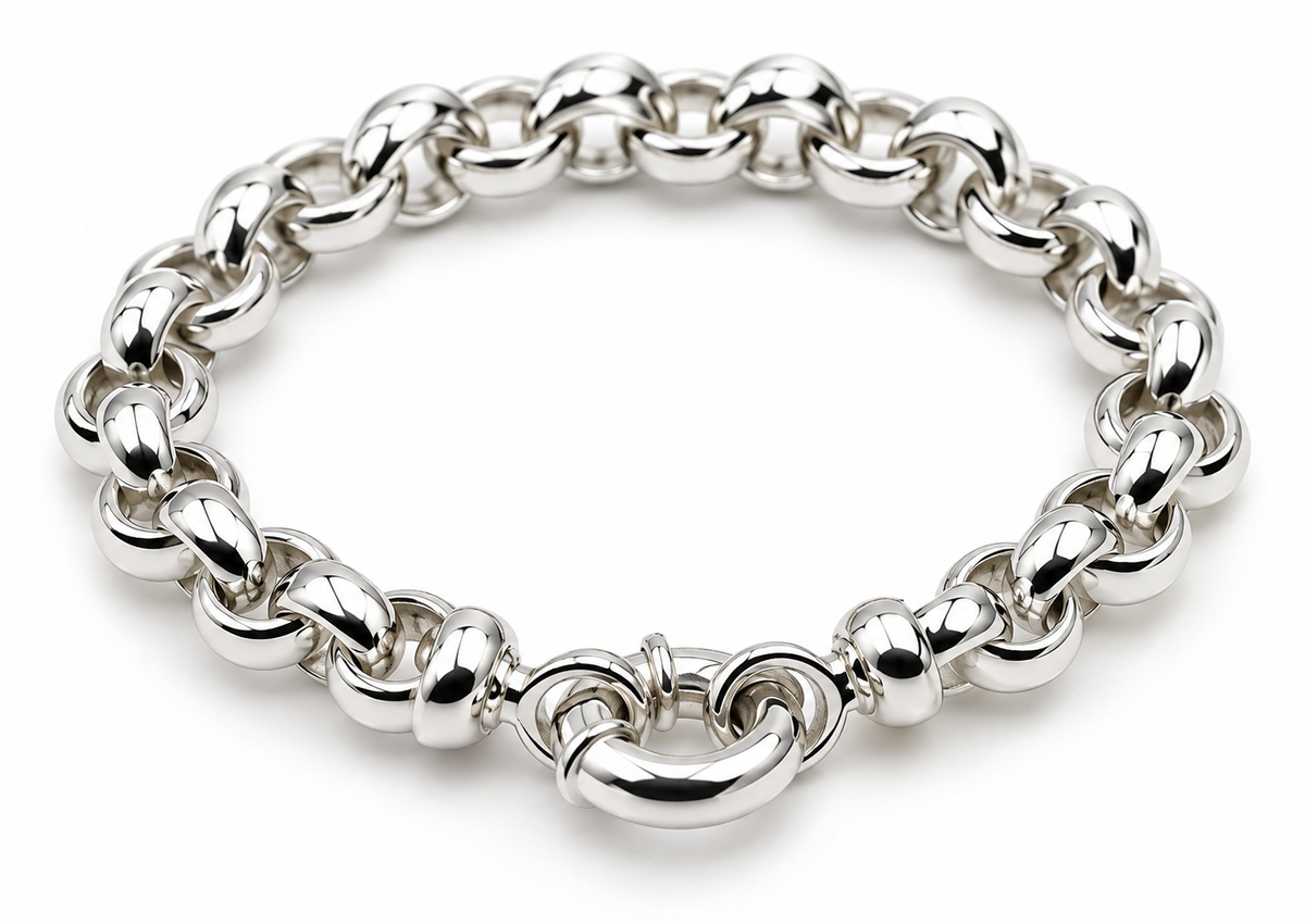 Sterling Silver 925 Handmade Belcher bracelet with Bolt Ring 19cm 25g
